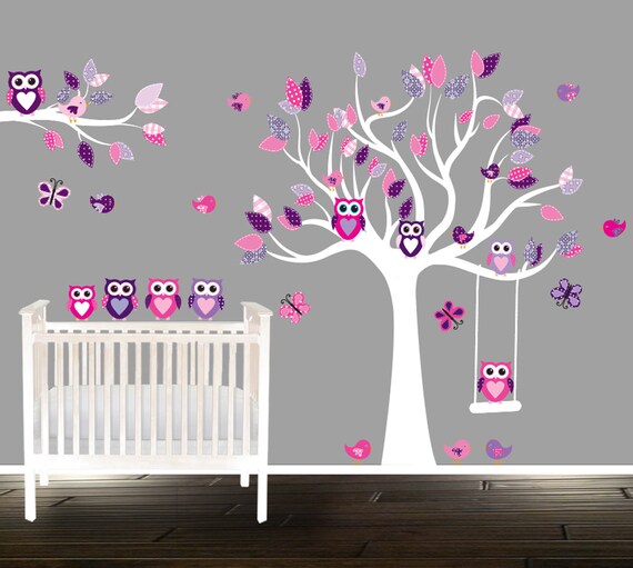 Pink Wall decals for Nursery Owl decals girls room nursery Etsy