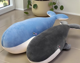 Giant Whale Plush Stuffed Animal | Soft Blue Whale Pillow Toy for Kids & Adults | Cute Kawaii Ocean Decor | Christmas Birthday Gift USA UK