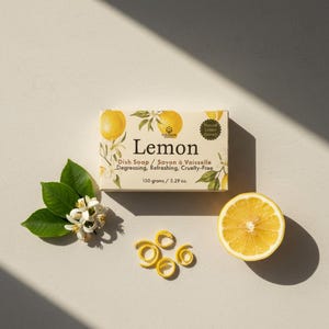 Savon à vaisselle solide zéro déchet | Citron & végétalien | Nettoyage de cuisine respectueux de l'environnement sans plastique