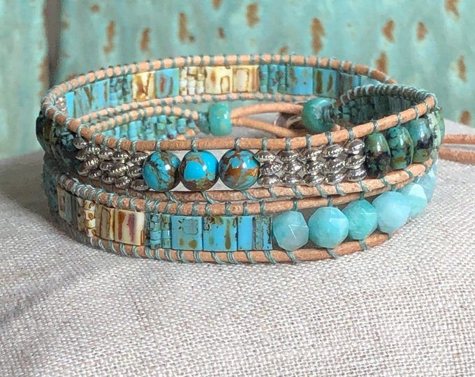Southwestern Turquoise and Silver Leather Two Wrap Beaded - Etsy