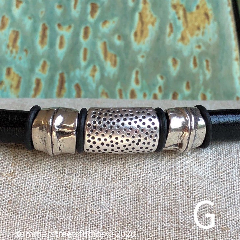 Personalise Silver and Black Leather Six Choice Bracelet with Magnetic Clasp Boho Sundance Style