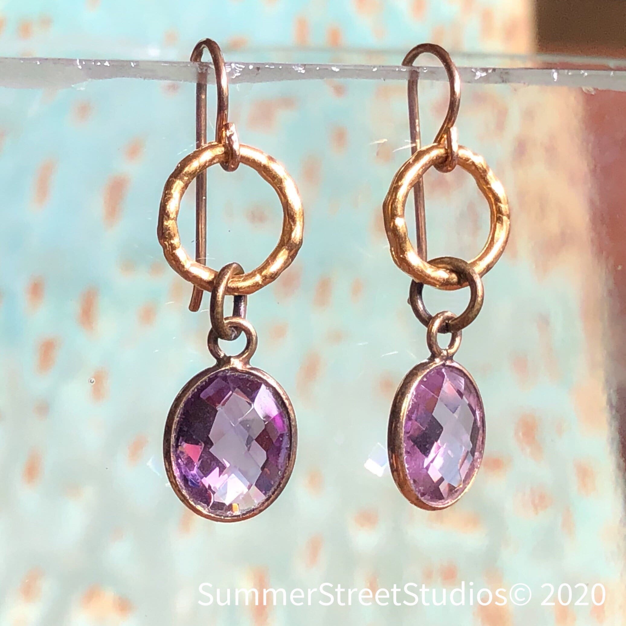 Amethyst Gemstone Dangle Earrings: Gold Vermeil Boho Style