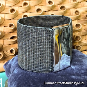 Extra Wide Smoky Silver Cuff Bracelet Hand Loomed Beaded  Boho Minimalist