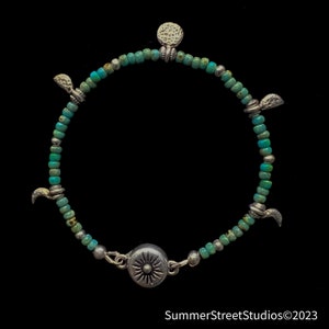 Moon Phase Bracelet in Silver and Turquoise Boho Sundance Style