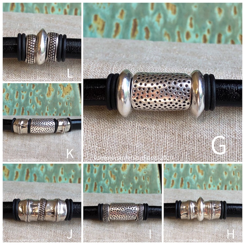 Personalise Silver and Black Leather Six Choice Bracelet with Magnetic Clasp Boho Sundance Style