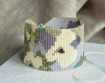 Spring Florals Extra Wide Beaded Cuff Bracelet Boho Sundance Style