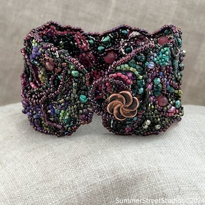 Plum Freestyle Tapestry Beaded Couture Cuff Bracelet Boho Sundance Style