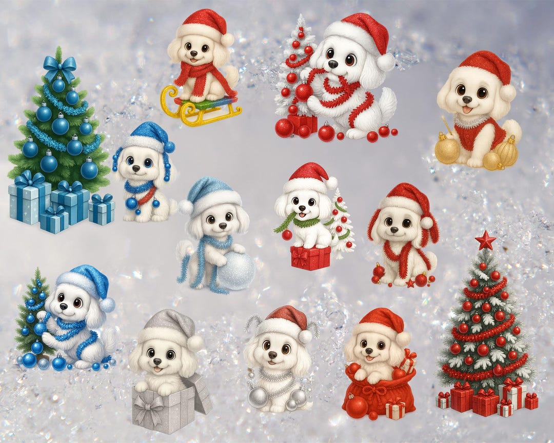 Christmas Dog Clipart Bundle – White Puppy PNG | Cute Holiday Dog ...