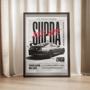 Toyota Supra MK4-affisch - svartvit rasterbild av JDM-bilar