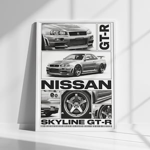 Nissan Skyline R34 GT-R Poster | Halftone JDM Car Wall Art Print