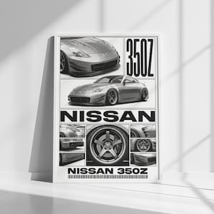 Póster de arte mural JDM del Nissan 350Z / Impresión de coche de semitono / Decoración de garaje de carreras de drifting