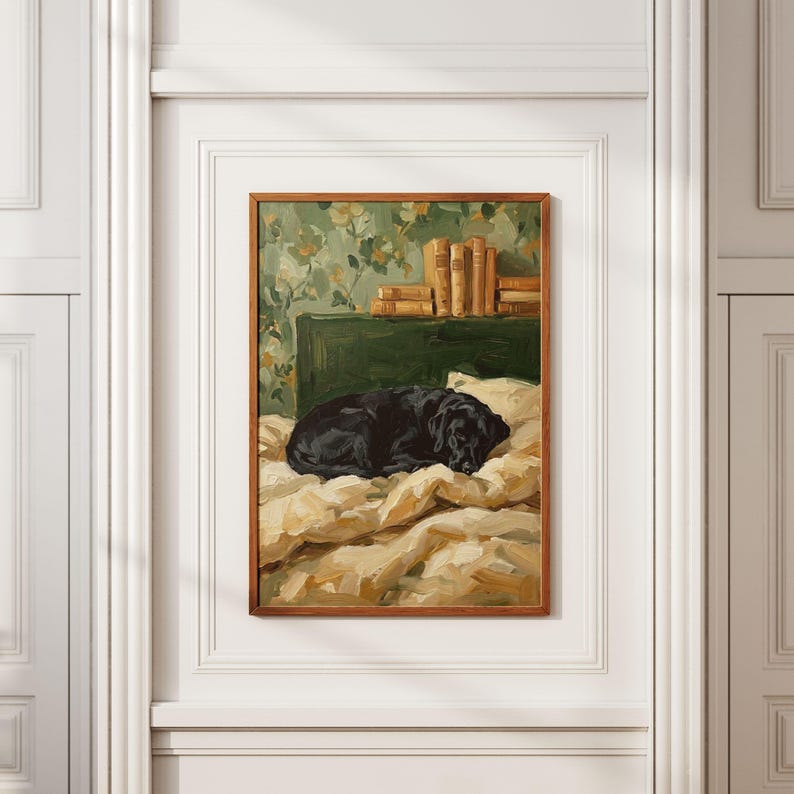 Visual guide showing the dog print in various frame styles, from rustic wood to elegant gold, highlighting its versatility.