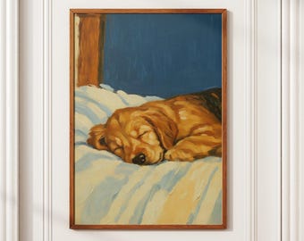 Sleeping Puppy Dog Oil Painting Wall Art