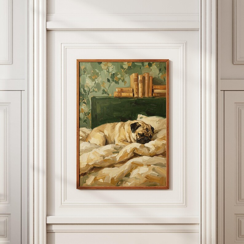 Another framed mockup of the artwork, this time in a simple, elegant frame, displayed on a gallery wall with other art.