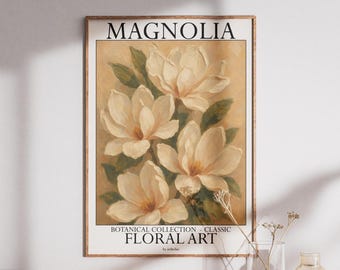 Póster de arte mural de magnolias / pintura botánica para la decoración del hogar
