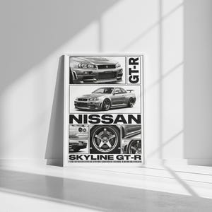 Nissan skyline r34 gt-r poster | halftone jdm car wall art print