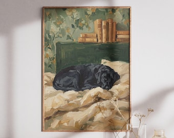 Black Labrador Wall Art Print: Sleeping Lab Poster, Textured Pet Portrait For Cozy Decor