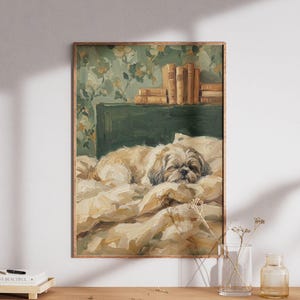 Shih Tzu Wall Art Print: Cozy Sleeping Dog Impasto Pet Portrait