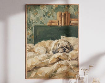 Shih Tzu Wall Art Print: Cozy Sleeping Dog Impasto Pet Portrait