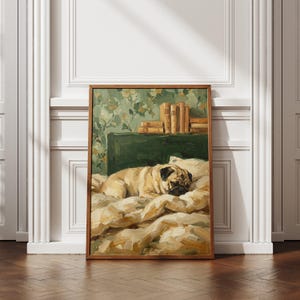 Close-up on the pug's peaceful face, capturing the detail and emotion in its slumber.