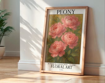 Arte vintage de peonías, estampado floral rosa (póster de pared para decoración del hogar)