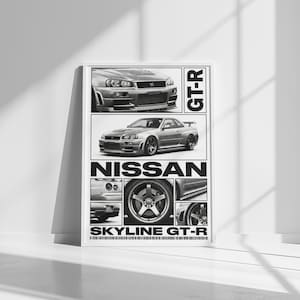 Nissan Skyline R34 Gt-R Poster | Halftone Jdm Car Wall Art Print