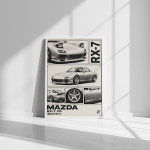 Póster Mazda Rx-7 Fd: Póster JDM Drift (sin marco, en blanco y negro, semitonos)