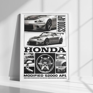 Honda S2000 AP1 Collage Poster Matt Vertikala Posters | Halvton JDM Väggkonst