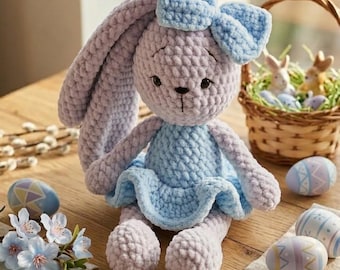 Crochet Bunny Plush Pattern, Velvet Amigurumi Rabbit, Easter Decor (PDF Download)