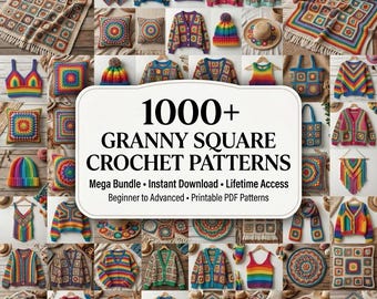 Paquete de más de 1000 patrones de cuadrados de ganchillo estilo abuela en PDF / Patrones para cuadrados de abuela, mantas afganas, amigurumis, bolsos y cojines / Descarga instantánea