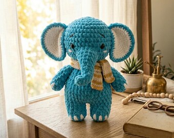 Patrón de ganchillo de elefante, PDF de juguete de peluche amigurumi, tutorial para principiantes de animales de peluche DIY, regalo para guardería, decoración para baby shower, descarga instantánea
