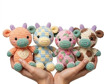 Wzór na szydełkową krowę amigurumi. Realistyczny pluszowy zwierzak gospodarski. Samouczek PDF. Łatwy i przyjazny dla początkujących. Prezent na ręcznie robioną zabawkę w kształcie krowy.