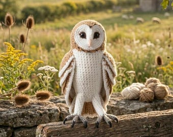 Realistic Barn Owl Crochet Pattern – Amigurumi Stuffed Bird PDF (Digital Download)