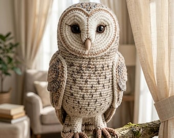 Realistyczny wzór na szydełkową sowę amigurumi (PDF) Łatwa pluszowa zabawka dla początkujących z sową, prezent DIY, wystrój pokoju dziecięcego w stylu leśnym, pobieranie cyfrowe, samouczek
