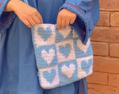 Crochet Tote Bag Pattern PDF, Heart Checkerboard Square Bag, Tapestry Technique, Granny Square Bag, Instant Download