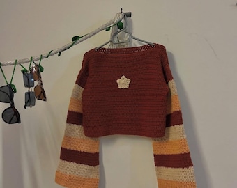 Modern Cropped Pullover Crochet PDF Pattern Colorblock Fall Sweater Beginner Friendly Women XS 5XL