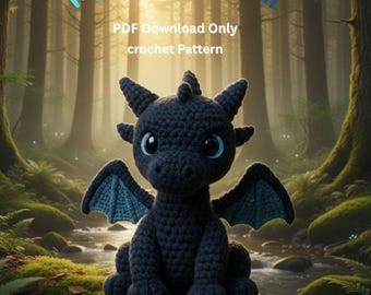 Night Fury Dragon Crochet Pattern | Tootless Plush | Amigurumi Tutorial PDF | Fantasy Creature Animal Doll