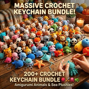 200+ Crochet Keychain Pattern Bundle Amigurumi Animal Keychain Instant Download PDF