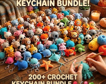 Paquete de más de 200 patrones de llaveros de ganchillo, llaveros de animales amigurumi, descarga instantánea en PDF.
