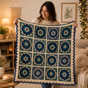 Persian Tile Blanket Crochet Pattern PDF, Mosaic Afghan Throw Pattern, Granny Square Blanket Tutorial, Instant Download