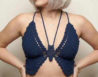 Crochet Butterfly Top Pattern, Halter Crop Top, Festival Bralette, PDF Download