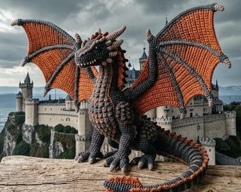 Patrón de dragón amigurumi de ganchillo en PDF, regalo hecho a mano de inspiración fantástica para niños, peluche kawaii, regalo para guardería, descarga instantánea.