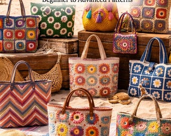 300+ Crochet Bag Patterns Bundle | Tote, Granny Square, Boho Market, Crossbody (PDF Download)