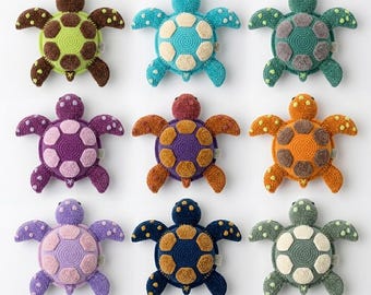 Patrón de amigurumi de tortuga marina a crochet, tortuga de peluche hecha a mano, decoración para guardería, regalo para bebé, juguete suave de animal marino para niños, descarga instantánea en PDF
