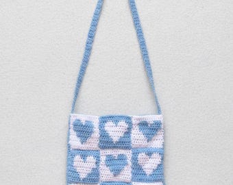 Crochet Tote Bag Pattern PDF, Heart Checkerboard Square Bag, Tapestry Technique