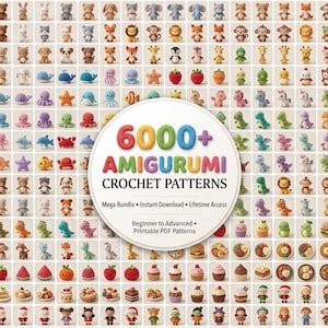 6000+ Amigurumi-virkmönsterpaket, Mönster för gosedjur, Direktnedladdning (PDF), Nybörjarvänligt virkpaket