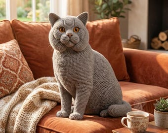 Realistic British Shorthair Crochet Cat Amigurumi Pattern (PDF Download)