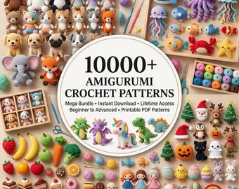 Paquete de más de 10000 patrones de amigurumi a crochet en PDF, paquete de patrones de crochet, patrones de juguetes de peluche amigurumi, descarga instantánea.