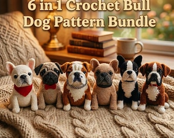 Zestaw wzorów amigurumi na szydełkowego psa | Buldog francuski | Mops bokser | Boston terrier | Buldog angielski | (Pobierz plik PDF)