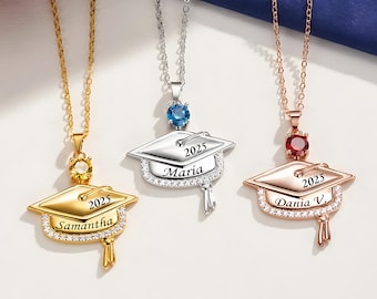 Personalized Graduation Necklace with Name & Birthstone,Gift for Graduate Daughter Friend Sister